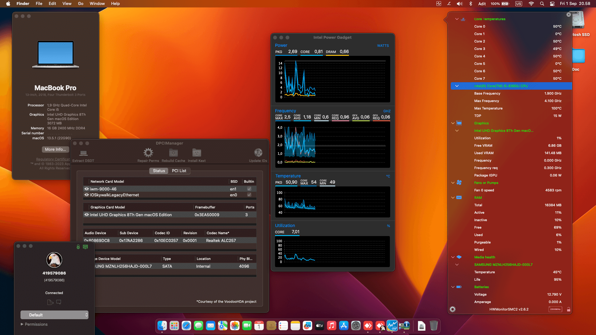 Success Hackintosh macOS Ventura 13.5.1 Build 22G90 in Lenovo Thinkpad X390 Touchscreen